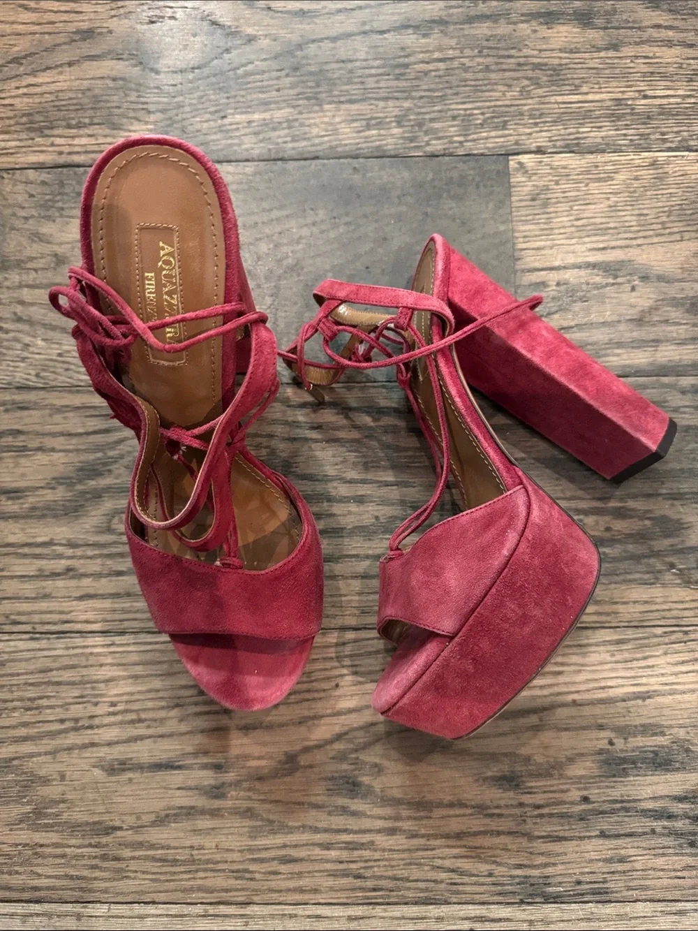 Aquazzura Fuchsia Suede Platform Block Heel Sandals